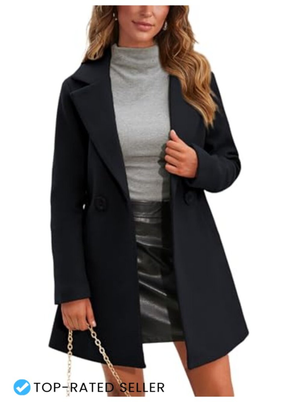 Wool Blend Pea Coat Double Breasted Notch Lapel Winter Outwear